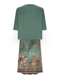 Women's Two Piece Dress Set Casual Dress Shift Dress Daily Going Out Fashion Casual Pocket Print Midi Dress V Neck 3/4 Length Sleeve Floral Loose Fit Navy Blue Royal Blue Dark Green Summer Spring S M -Party Prom Dresses Sales Store jknpfg1687327199201