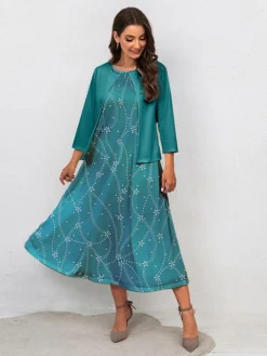 Women's Two Piece Dress Set Casual Dress Swing Dress Outdoor Office Fashion Streetwear Print Midi Dress Crew Neck 3/4 Length Sleeve Floral Regular Fit Wine Blue Fall Winter S M L XL XXL 6 Women's Two Piece Dress Set Casual Dress Swing Dress Outdoor Office Fashion Streetwear Print Midi Dress Crew Neck 3/4 Length Sleeve Floral Regular Fit Wine Blue Fall Winter S M L XL XXL -Party Prom Dresses Sales Store jkyodt1697770546170