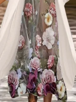 Women's Dress Set Two Piece Dress Chiffon Dress Midi Dress Beige 3/4 Length Sleeve Floral Chiffon Fall Winter Autumn Crew Neck Stylish Loose Fit 2023 M L XL XXL 3XL 4XL 5XL -Party Prom Dresses Sales Store jkyowk1650616088009