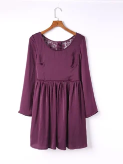 Women's Work Dress Casual Dress Sheath Dress Fashion Winter Dress Daily Mini Dress Lace Ruched Crew Neck Long Sleeve Plain Regular Fit Purple Fall Winter S M L XL -Party Prom Dresses Sales Store jleytc1695636093890