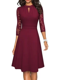 Women's Work Dress Semi Formal Dress A Line Dress Fashion Midi Dress Hollow Out Crew Neck Long Sleeve Plain Regular Fit Black Pink Wine Fall Winter S M L XL XXL 22 Women's Work Dress Semi Formal Dress A Line Dress Fashion Midi Dress Hollow Out Crew Neck Long Sleeve Plain Regular Fit Black Pink Wine Fall Winter S M L XL XXL -Party Prom Dresses Sales Store jlfpdd1692611886955