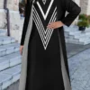 Women's Dress Set Two Piece Dress Long Dress Maxi Dress Black And White Stripes Long Sleeve Color Block Print Winter Fall Crew Neck Vacation Winter Dress Weekend Fall Dress Loose Fit 2023 S M L XL