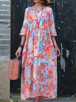 Women's Casual Dress Cotton Linen Dress Swing Dress Midi Dress Linen / Cotton Blend Sweet Style Modern Outdoor Daily Holiday Crew Neck Print 3/4 Length Sleeve Fall Winter Autumn 2023 Loose Fit Yellow 14 Women's Casual Dress Cotton Linen Dress Swing Dress Midi Dress Linen / Cotton Blend Sweet Style Modern Outdoor Daily Holiday Crew Neck Print 3/4 Length Sleeve Fall Winter Autumn 2023 Loose Fit Yellow -Party Prom Dresses Sales Store jmbzjt1693553152847