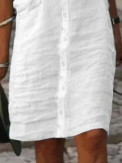 Women's Shirt Dress Casual Dress Cotton Linen Dress Midi Dress Cotton Blend Fashion Classic Outdoor Daily Shirt Collar Button Half Sleeve Summer Spring Fall 2023 Regular Fit Black White Gray Plain S -Party Prom Dresses Sales Store jmnish1680162740786