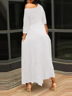 Women's Work Dress Black Dress White Dress Fashion Long Dress Maxi Dress Ruched Pocket One Shoulder 3/4 Length Sleeve Plain Regular Fit Black White Pink Fall S M L XL XXL 17 Women's Work Dress Black Dress White Dress Fashion Long Dress Maxi Dress Ruched Pocket One Shoulder 3/4 Length Sleeve Plain Regular Fit Black White Pink Fall S M L XL XXL -Party Prom Dresses Sales Store jnjeeb1693203370155