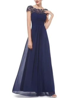 Women's Party Dress Chiffon Dress Long Dress Maxi Dress Black Wine Royal Blue Short Sleeve Pure Color Lace Summer Crew Neck Fashion 2023 S M L XL XXL -Party Prom Dresses Sales Store johieu1674975359011
