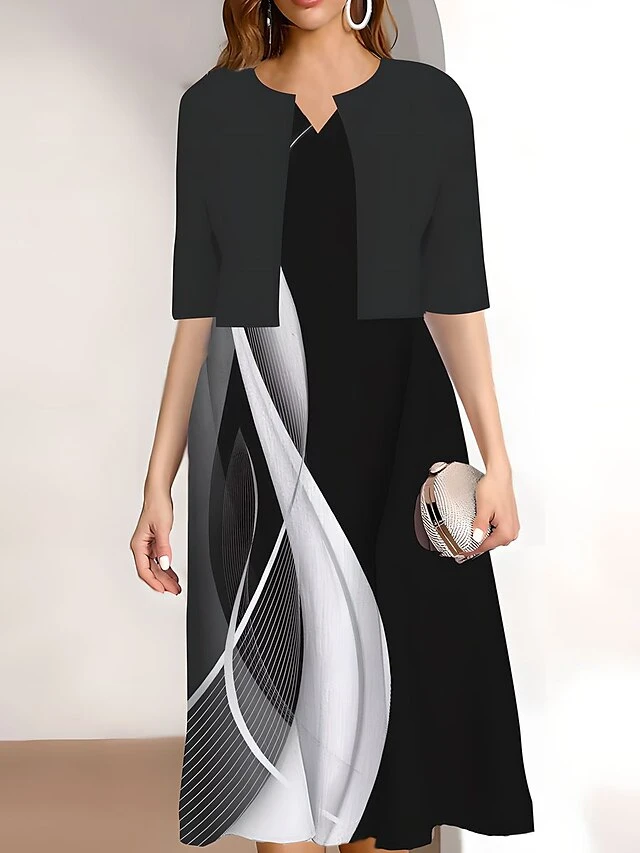 Women's Two Piece Dress Set Casual Dress Print Dress Outdoor Daily Fashion Elegant Print Midi Dress V Neck Half Sleeve Geometric Color Block Regular Fit Black Pink Blue Summer Spring S M L XL XXL 1 Women's Two Piece Dress Set Casual Dress Print Dress Outdoor Daily Fashion Elegant Print Midi Dress V Neck Half Sleeve Geometric Color Block Regular Fit Black Pink Blue Summer Spring S M L XL XXL