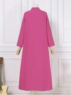 Women's Shirt Dress Casual Dress Cotton Linen Dress Maxi Long Dress Cotton Basic Classic Outdoor Daily Vacation Stand Collar Button Pocket Long Sleeve Spring Fall Winter 2023 Loose Fit Black Red Camel -Party Prom Dresses Sales Store jonugk1692784197601