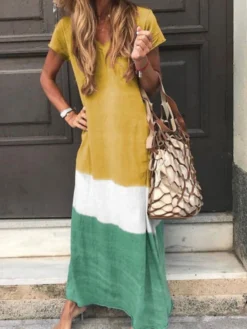 Women's T Shirt Dress Tee Dress Maxi Long Dress Black Blue Gray Yellow Red Short Sleeve Color Block Patchwork Spring Summer Round Neck Casual Boom Sale Dress S M L XL XXL 3XL 4XL 5XL -Party Prom Dresses Sales Store jphpgf1611304031250