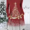 Women's Christmas Work Dress Casual Dress Fashion Winter Dress Daily Midi Dress Pocket Print Crew Neck Long Sleeve SnowmanTree Regular