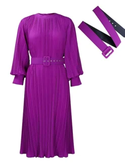 Women's Work Dress Casual Dress Black Dress Fashion Office Daily Workfashion Midi Dress Lace Up Pleated Crew Neck Long Sleeve Plain Regular Fit Black White Red Fall Winter S M L XL XXL -Party Prom Dresses Sales Store jqnfhc1695645193262