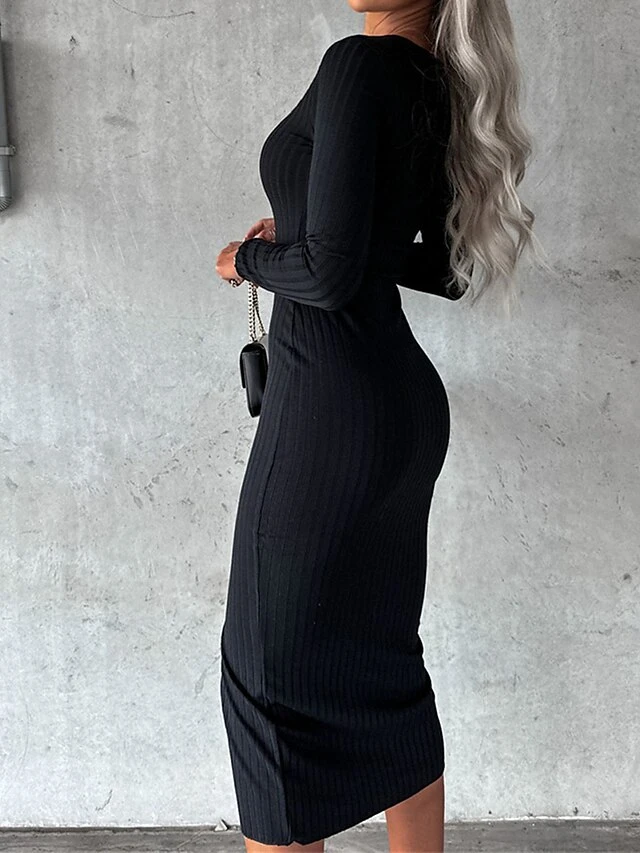 Women's Sweater Dress Jumper Dress Casual Dress Midi Dress Fashion Plain Outdoor Casual Daily Going Out V Neck Long Sleeve 2023 Slim Black Wine Khaki S M L XL XXL 3XL 8 Women's Sweater Dress Jumper Dress Casual Dress Midi Dress Fashion Plain Outdoor Casual Daily Going Out V Neck Long Sleeve 2023 Slim Black Wine Khaki S M L XL XXL 3XL - Image 8