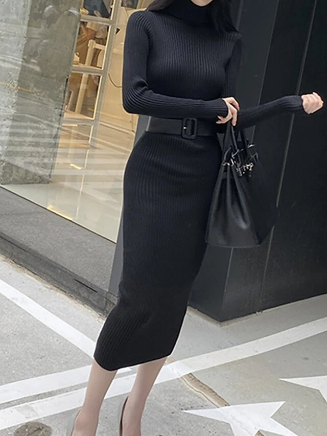 Women's Sweater Dress Jumper Dress Casual Dress Midi Dress Fashion Plain Outdoor Daily Going Out Turtleneck Long Sleeve 2023 Regular Fit Black White One Size 15 Women's Sweater Dress Jumper Dress Casual Dress Midi Dress Fashion Plain Outdoor Daily Going Out Turtleneck Long Sleeve 2023 Regular Fit Black White One Size - Image 15