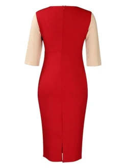 Women's Work Dress Sheath Dress Semi Formal Dress Fashion Midi Dress Patchwork Crew Neck Half Sleeve Color Block Regular Fit Black White Red Fall Winter S M L XL XXL 30 Women's Work Dress Sheath Dress Semi Formal Dress Fashion Midi Dress Patchwork Crew Neck Half Sleeve Color Block Regular Fit Black White Red Fall Winter S M L XL XXL -Party Prom Dresses Sales Store jsesse1692948234959