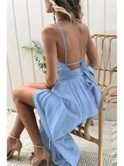 Women's Party Dress Casual Dress Swing Dress Long Dress Maxi Dress Pink Blue Sleeveless Pure Color Backless Summer Spring Halter Neck Vacation Slim 2023 S M L XL -Party Prom Dresses Sales Store jthgto1652863147110