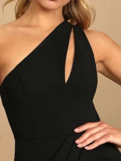 Women's Prom Party Dress Sheath Dress Knee Length Dress Black Red Wine Green Sleeveless Pure Color Ruched Spring Summer One Shoulder Stylish Party Wedding Guest 2023 S M L XL -Party Prom Dresses Sales Store jtwece1646659836932