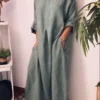Women's Casual Dress Cotton Linen Dress Shift Dress Maxi Long Dress Bamboo Fashion Modern Outdoor Daily Vacation Crew Neck Pocket Long Sleeve Summer Spring Fall 2023 Regular Fit Black Yellow Wine