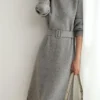 Women's Party Dress Cocktail Dress Shift Dress Midi Dress Pink Gray Long Sleeve Pure Color Split Fall Winter Autumn Crew Neck Fashion Winter Dress Wedding Guest Vacation 2023 S M L XL