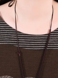 Women's Casual Dress Cotton Linen Dress Loose Dress Midi Dress Cotton Basic Classic Outdoor Daily Vacation Crew Neck Print Long Sleeve Spring Fall Winter 2023 Loose Fit Wine Brown Striped M L XL 2XL -Party Prom Dresses Sales Store juuarb1692778413245