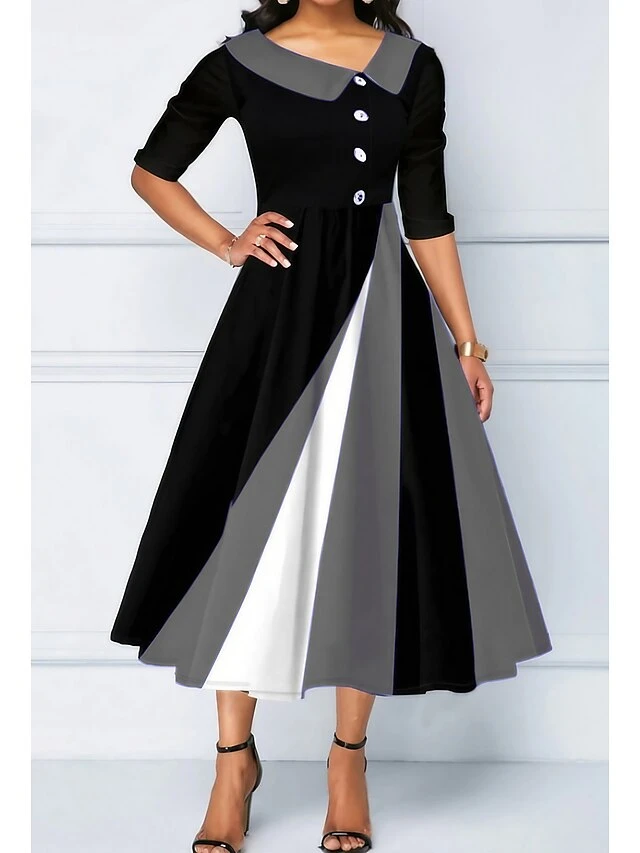 Women's Casual Dress Church Dress Midi Dress Black Half Sleeve Color Gradient Patchwork Summer Spring V Neck Modern 2023 S M L XL 2XL 3XL 1 Women's Casual Dress Church Dress Midi Dress Black Half Sleeve Color Gradient Patchwork Summer Spring V Neck Modern 2023 S M L XL 2XL 3XL