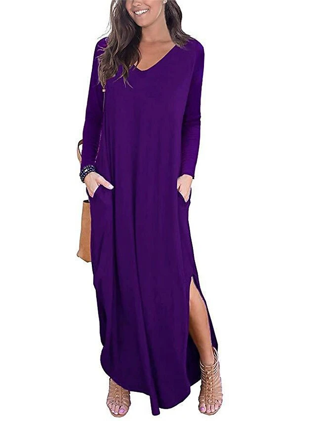 Women's Work Dress Semi Formal Dress Fashion Long Dress Maxi Dress Split Asymmetrical V Neck Long Sleeve Plain Regular Fit Wine Purple Army Green Fall Winter S M L XL XXL 6 Women's Work Dress Semi Formal Dress Fashion Long Dress Maxi Dress Split Asymmetrical V Neck Long Sleeve Plain Regular Fit Wine Purple Army Green Fall Winter S M L XL XXL - Image 6