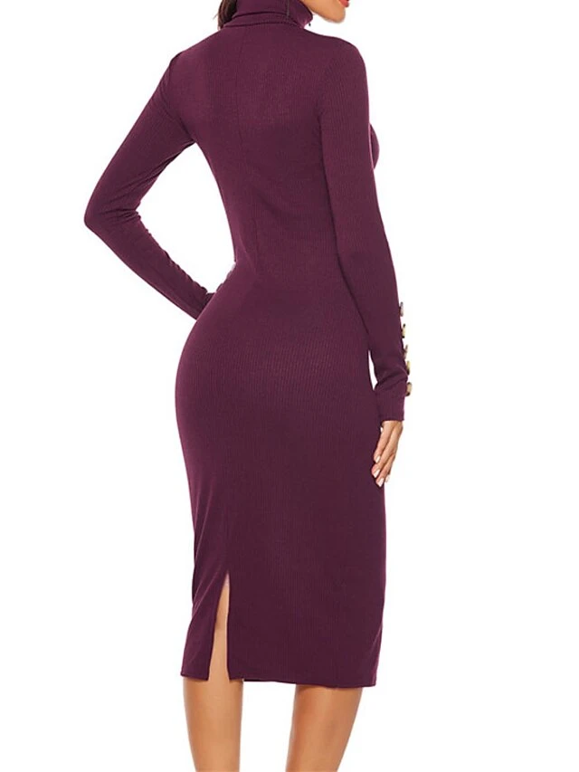 Women's Sweater Dress Midi Dress Dark Blue Gray Long Sleeve Pure Color Button Fall Winter Autumn Turtleneck Casual Winter Dress Fall Dress 2022 S M L XL XXL 3XL 4XL 5XL 14 Women's Sweater Dress Midi Dress Dark Blue Gray Long Sleeve Pure Color Button Fall Winter Autumn Turtleneck Casual Winter Dress Fall Dress 2022 S M L XL XXL 3XL 4XL 5XL - Image 14