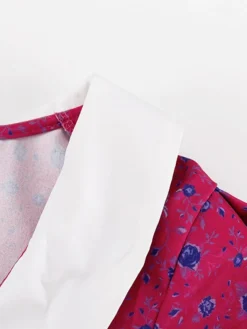 Women's Work Dress Casual Dress Shift Dress Fashion Winter Dress Daily Midi Dress Lace Up Patchwork Shirt Collar Long Sleeve Floral Color Block Regular Fit Pink Red Fall Winter S M L -Party Prom Dresses Sales Store jvsoud1695645263777