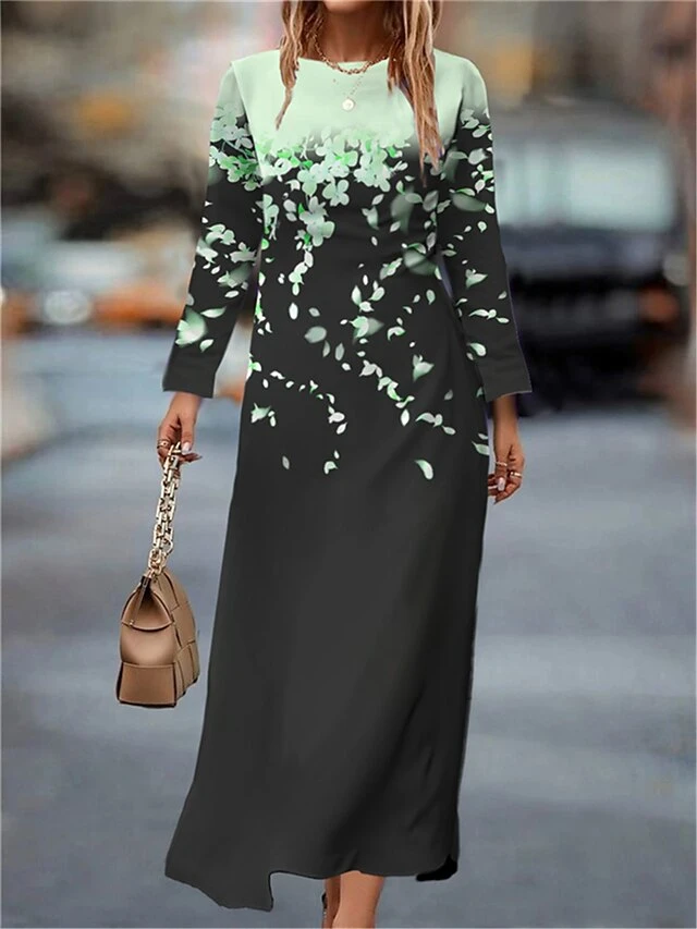 Women's Work Dress Casual Dress Semi Formal Dress Fashion Winter Dress Daily Midi Dress Print Crew Neck Long Sleeve Floral Slim Pink Purple Green Fall Winter S M L XL XXL 2 Women's Work Dress Casual Dress Semi Formal Dress Fashion Winter Dress Daily Midi Dress Print Crew Neck Long Sleeve Floral Slim Pink Purple Green Fall Winter S M L XL XXL - Image 2