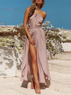 Women's Party Dress Casual Dress Swing Dress Long Dress Maxi Dress Pink Blue Sleeveless Pure Color Backless Summer Spring Halter Neck Vacation Slim 2023 S M L XL -Party Prom Dresses Sales Store jxpvut1649924249473