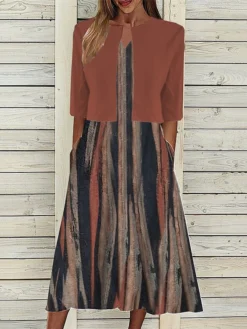 Women's Two Piece Dress Set Casual Dress Tank Dress Outdoor Daily Fashion Streetwear Pocket Print Midi Dress V Neck 3/4 Length Sleeve Floral Regular Fit Navy Blue Blue Purple Summer Spring S M L XL