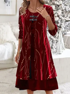 Women's Christmas Party Dress Black Velvet Dress Cocktail Dress Midi Dress Black Burgundy Royal Blue Long Sleeve Pure Color Patchwork Spring Fall Winter -Party Prom Dresses Sales Store jyutpm1696691745865