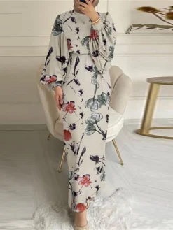 Women's Work Dress Sheath Dress Semi Formal Dress Fashion Long Dress Maxi Dress Print Crew Neck Long Sleeve Floral Loose Fit Army Green Apricot Fall Winter S M L XL XXL -Party Prom Dresses Sales Store kacvya1693374194610