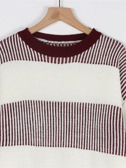 Women's Sweater Dress Winter Dress Jumper Dress Mini Dress Patchwork Outdoor Street Daily Fashion Streetwear Crew Neck Long Sleeve 2023 Loose Fit Wine Khaki Dark Blue Color S M L Size -Party Prom Dresses Sales Store kafltg1692095292454