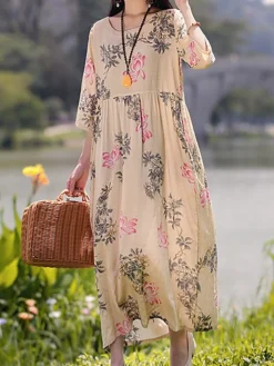 Women's Casual Dress Cotton Linen Dress Swing Dress Midi Dress Linen / Cotton Blend Sweet Style Modern Outdoor Daily Holiday Crew Neck Print 3/4 Length Sleeve Fall Winter Autumn 2023 Loose Fit Yellow 18 Women's Casual Dress Cotton Linen Dress Swing Dress Midi Dress Linen / Cotton Blend Sweet Style Modern Outdoor Daily Holiday Crew Neck Print 3/4 Length Sleeve Fall Winter Autumn 2023 Loose Fit Yellow -Party Prom Dresses Sales Store kbazgp1693553160538