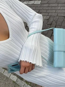 Women's Sweater Dress Jumper Dress Casual Dress Long Dress Maxi Dress Active Pure Color Outdoor Casual Holiday Vacation V Neck Long Sleeve Ruched 2023 Regular Fit Black White Apricot S M L -Party Prom Dresses Sales Store kbnudj1692090206789