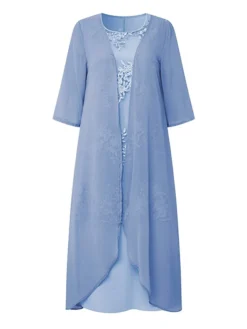 Women's Dress Set Lace Dress Midi Dress Light Blue Green Gray Half Sleeve Floral Embroidered Layered Patchwork Summer Spring Fall Crew Neck Elegant Chinoiserie 2023 M L XL XXL XXXL 4XL 5XL -Party Prom Dresses Sales Store kbrmdc1662457523164