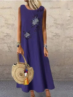 Women's Casual Dress Cotton Dress A Line Dress Maxi Long Dress Cotton Blend Basic Modern Outdoor Daily Vacation Crew Neck Print Sleeveless Summer Spring 2023 Loose Fit Blue Green Gray Flower M L XL 5 Women's Casual Dress Cotton Dress A Line Dress Maxi Long Dress Cotton Blend Basic Modern Outdoor Daily Vacation Crew Neck Print Sleeveless Summer Spring 2023 Loose Fit Blue Green Gray Flower M L XL -Party Prom Dresses Sales Store kctmth1683796903652