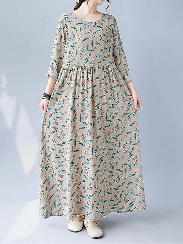 Women's Casual Dress Linen Dress Swing Dress Maxi Long Dress Linen Fashion Modern Outdoor Daily Holiday Crew Neck Print Long Sleeve Fall Winter Autumn 2023 Loose Fit Apricot Flower L XL 2XL 10 Women's Casual Dress Linen Dress Swing Dress Maxi Long Dress Linen Fashion Modern Outdoor Daily Holiday Crew Neck Print Long Sleeve Fall Winter Autumn 2023 Loose Fit Apricot Flower L XL 2XL - Image 10