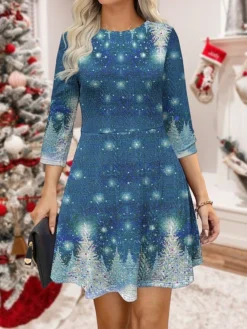 Women‘s Christmas Sweater Dress Jumper Dress Winter Dress Warm Snowman Christmas Tree Outdoor Christmas Daily Holiday Crew Neck Long Sleeve 2023 Regular Fit Wine Blue Green S M L XL -Party Prom Dresses Sales Store keqjdt1695364492868