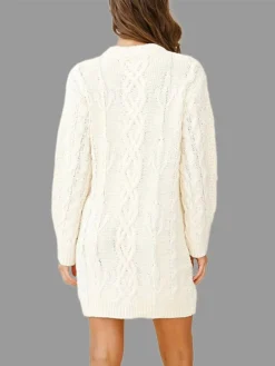 Women's Sweater Dress Jumper Dress Casual Dress Mini Dress Warm Pure Color Outdoor Casual Daily Going Out Crew Neck Long Sleeve 2023 Loose Fit White S M L -Party Prom Dresses Sales Store kestyr1695643792095