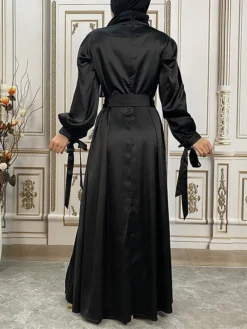 Women's Long Dress Maxi Dress Party Dress Casual Dress Satin Dress Pure Color Fashion Streetwear Outdoor Daily Holiday Lace Up Ruched Long Sleeve Stand Collar Dress Loose Fit Black Royal Blue Purple -Party Prom Dresses Sales Store kevhvy1679455515190