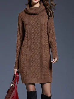 Women's Sweater Dress Jumper Dress Winter Dress Mini Dress Warm Plain Outdoor Daily Holiday Vacation Turtleneck Long Sleeve 2023 Loose Fit White Wine Blue M L XL XXL 3XL -Party Prom Dresses Sales Store keweea1697711249151