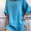 Women's Cotton Linen Dress A Line Dress Mini Dress Cotton Blend Casual Comfort Home Daily Crew Neck Rolled Cuff Half Sleeve Summer Spring Loose Fit White Pink Blue Pure Color S M L XL 2XL
