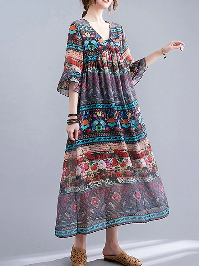 Women's Casual Dress Cotton Linen Dress Swing Dress Midi Dress Linen / Cotton Blend Fashion Classic Outdoor Daily Holiday V Neck Ruched Ruffle 3/4 Length Sleeve Fall Winter Autumn 2023 Loose Fit Blue 7 Women's Casual Dress Cotton Linen Dress Swing Dress Midi Dress Linen / Cotton Blend Fashion Classic Outdoor Daily Holiday V Neck Ruched Ruffle 3/4 Length Sleeve Fall Winter Autumn 2023 Loose Fit Blue - Image 7