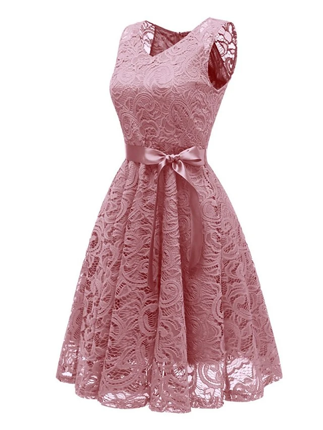 Women's Party Dress Vintage Tea Dresses Lace Dress Homecoming Dress Knee Length Dress Pink Wine Navy Blue Sleeveless Pure Color Lace Summer Spring Fall V Neck Vintage Party Wedding Guest Dress 2 Women's Party Dress Vintage Tea Dresses Lace Dress Homecoming Dress Knee Length Dress Pink Wine Navy Blue Sleeveless Pure Color Lace Summer Spring Fall V Neck Vintage Party Wedding Guest Dress - Image 2
