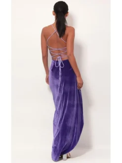Women‘s Party Dress Wedding Guest Dress Velvet Dress Red Long Dress Maxi Dress Purple Red Wine Sleeveless Pure Color Lace Up Split Velvet Spring Summer Spaghetti Strap Elegant Sexy Slim S M L XL XXL -Party Prom Dresses Sales Store khosfw1625643751442