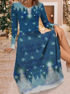 Women's Work Dress Casual Dress Swing Dress Fashion Winter Dress Christmas Daily Midi Dress Print Crew Neck Long Sleeve Elk Snowflake Regular Fit Wine Red Blue Fall Winter S M L XL XXL -Party Prom Dresses Sales Store khrkbc1695350908365
