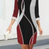 Women's Work Dress Casual Dress Sheath Dress Fashion Winter Dress Office Daily Midi Dress Print Crew Neck 3/4 Length Sleeve Geometric Color Block Regular Fit Red Blue Green Fall Winter S M L XL XXL