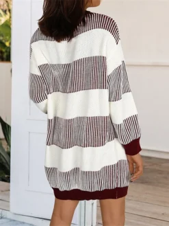 Women's Sweater Dress Winter Dress Jumper Dress Mini Dress Patchwork Outdoor Street Daily Fashion Streetwear Crew Neck Long Sleeve 2023 Loose Fit Wine Khaki Dark Blue Color S M L Size -Party Prom Dresses Sales Store kknuua1692095288936