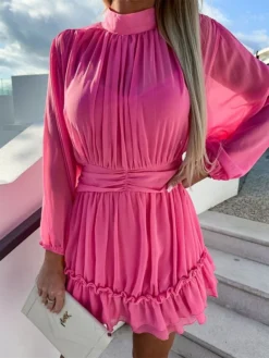 Women's Work Dress Sheath Dress Chiffon Dress Fashion Winter Dress Office Daily Mini Dress Ruched Crew Neck Long Sleeve Stripe Plain Regular Fit Black White Purple Fall Winter S M L XL -Party Prom Dresses Sales Store kkvwoj1695096230870